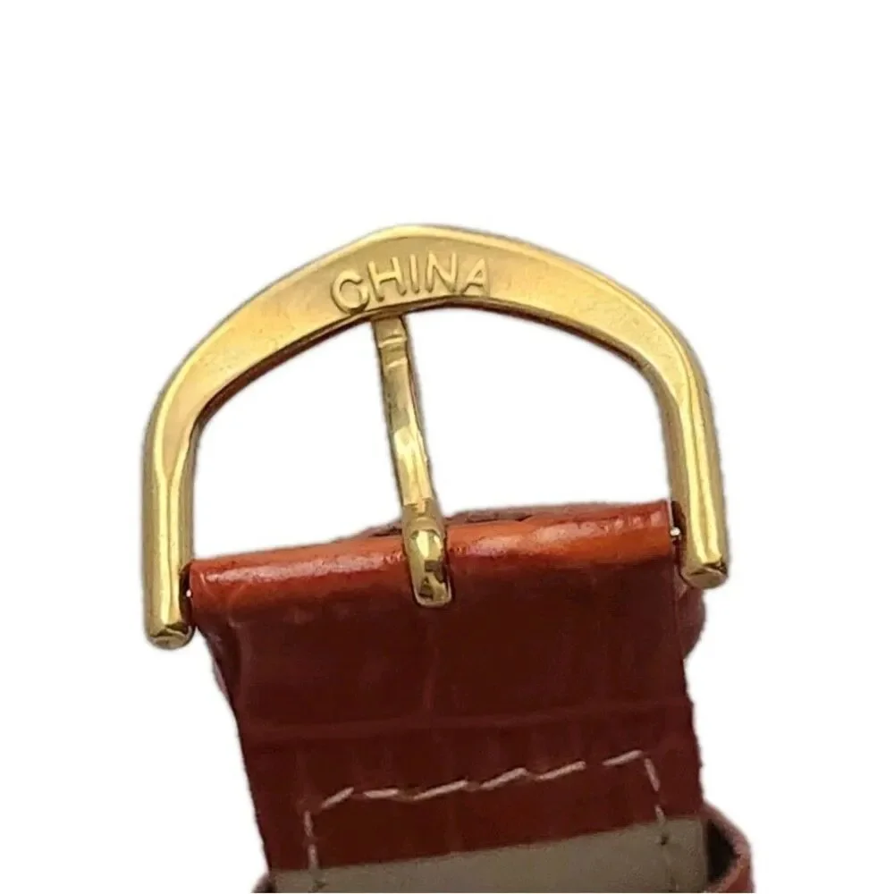 Stauer Castille Watch 26694 Stainless Steel Caseback Genuine Leather Band
